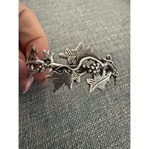 Vintage Sterling Silver 925 Wolfgang Floral Holly Bracelet Cuff Adjustable 6"